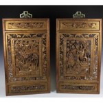 vintage pair chinese carved wood panels