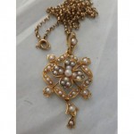 vintage victorian art nouveau seed pearl pendant and chain
