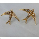 vintage victorian seed pearl swallow earrings