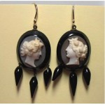 vintage victorian whitby jet cameo earrings