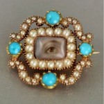 antique 1820s turquoise pearl lovers eye brooch