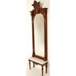antique 1870s carved walnut mirror with base
