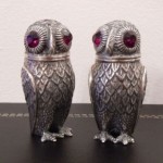 antique 1900s silver barn owl salt and pepper shakers
