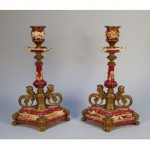 antique 19th century french bronze faience candlesticks