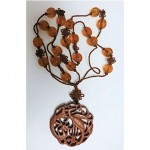 antique chinese amber peking glass carved wood necklace