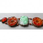 antique chinese carved pierced jade and carnelian bracelet