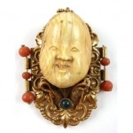 antique chinese wood coral jade pendant