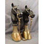 antique horse head fire dogs andirons no log rests