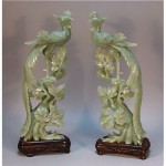 antique pair chinese carved hardstone bird of paradise sculptures
