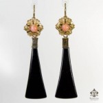 antique victorian 18k coral onyx earrings