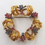 vintage 18k ruby sapphire wreath brooch