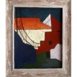 vintage 1950s cubist industrial oil painting