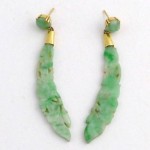 vintage chinese gold and jadeite carved earrings