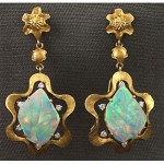 vintage huge 14k opal diamond drop earrings