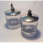 vintage pair danish jam pots with silver lids