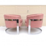 vintage pair midcentury milo baughman chrome barrel chairs