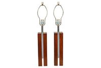 vintage pair milo baughman walnut chrome lamps