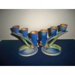 vintage roseville pottery pinecone candlesticks