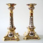 vintage royal crown derby imari bone china candlesticks