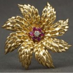 vintage tiffany 18k ruby diamond floral brooch