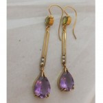 vintage victorian peridot amethyst seed pearl drop earrings