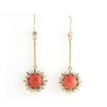 antique 14k coral diamond earrings