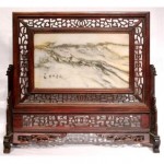 antique 19th century chinese dream stone in carved rosewood table screen