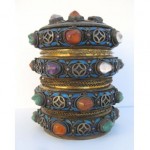 antique chinese silver enamel jeweled bangle bracelet box