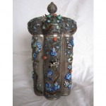 antique chinese sterling enamel jeweled tea caddy