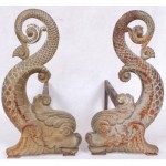 antique dolphin cast iron andirons