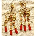 antique french coral glass earrings