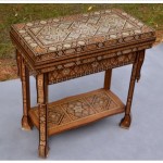 antique syrian bone inlaid flip top games table