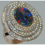 antique victorian black opal and seed pearl cocktail ring