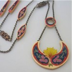 vinage art deco celloid hand painted necklace