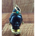 vintage 18k carved ebony wood blackamoor pendant