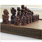 vintage 1970s indonesian hand carved wood chess set