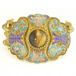 vintage chinese cloisonne gilt silver tigers eye bracelet