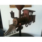 vintage copper train weathervane on stand