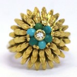 vintage italian 18k turquoise diamond cocktail ring