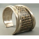 vintage katz turner & wyatt solid sterling and snakeskin cuff bracelet