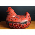 vintage large chinese carved cinnabar hen box