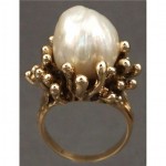 vintage modernist 14k baroque pearl custom ring