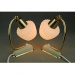 vintage pair mid-century bedside brass and glass lamps