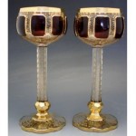 vintage pair moser wine goblets