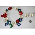 vintage sandor enamel flower necklace and earrings