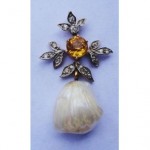 antique 14k citrine diamond pearl pendant