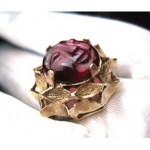 antique 14k garnet man in moon ring