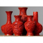 antique chinese hand carved cinnabar vase collection