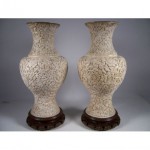 antique pair chinese large carved white cinnabar vases