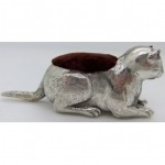 vintage 1907 silver cat pin cushion